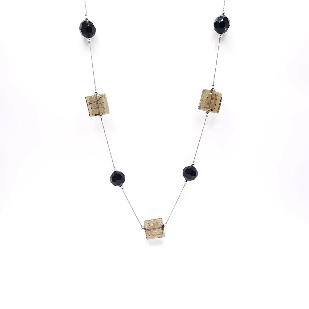 Black Faceted Bead‎ Art Glass Station Necklace